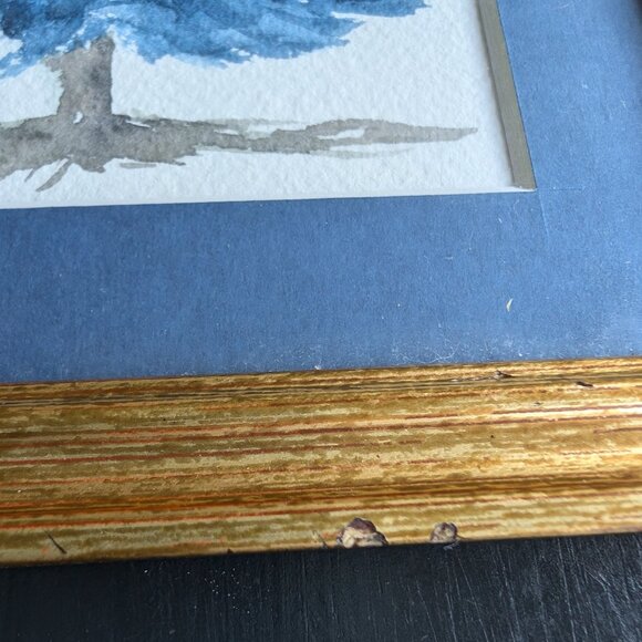 Blue  Original Watercolor Christmas Tree in Wooden Frame - Picture 5 of 7